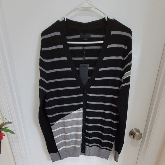 Jack & jones  stripes slim fitting vneck button front cardigan - Picture 10 of 14